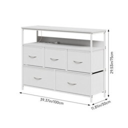 White 5-Drawer Fabric Dresser Charging - thumbnail 2