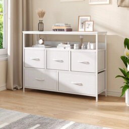 White 5-Drawer Fabric Dresser Charging - thumbnail 5