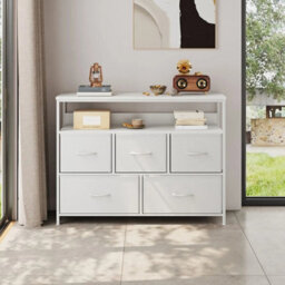 White 5-Drawer Fabric Dresser Charging - thumbnail 4