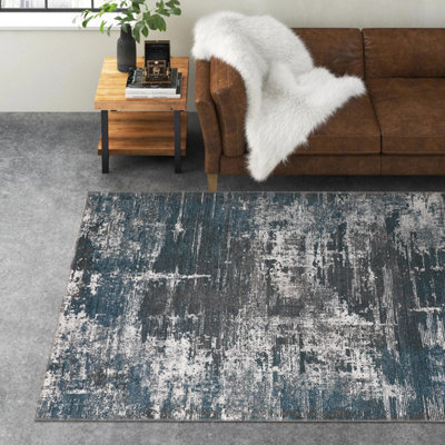 Flatweave New York Abstract Chenille Rug In Grey And Blue 80X200Cm - image 1
