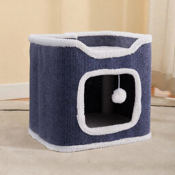 Warm Cat Bed For Indoor Cats,covered Cat Cave House & Furniture With Scratch Pad - thumbnail 1