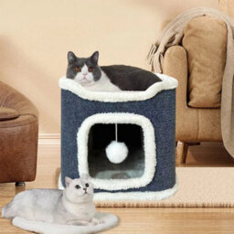 Warm Cat Bed For Indoor Cats,covered Cat Cave House & Furniture With Scratch Pad - thumbnail 4