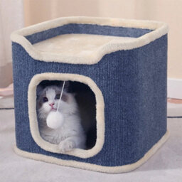 Warm Cat Bed For Indoor Cats,covered Cat Cave House & Furniture With Scratch Pad - thumbnail 3