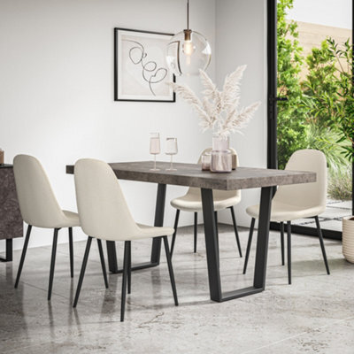 More4Homes Aria Dining Table And Chairs -  Concrete Effect Table Top W Black Legs + Maya Boucle Dining Chair Set Of 6 (Ivory White) - image 1