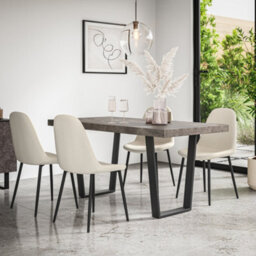 More4Homes Aria Dining Table And Chairs -  Concrete Effect Table Top W Black Legs + Maya Boucle Dining Chair Set Of 6 (Ivory White)