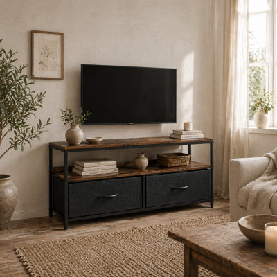 Wyld Haus Lelo 98Cm Rustic Brown And Black Tv Stand With 2 Foldable Fabric Drawers For Tvs Up To 47 Inches - image 1