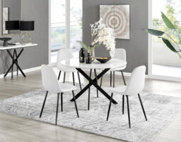 Furniturebox Uk Novara White Gloss Black Leg 120Cm Round Dining Table & 4 White Corona Black Leg Chairs - thumbnail 1