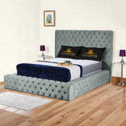 UKBEDFURNITURE Ambassador Grey Plush Valvet Upholstered Bed Frame - Blackboard With 10 Inch Orthopedic Mattress - 54 Inch Headboard - thumbnail 1