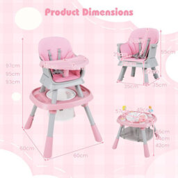 Gainoom 16-In-1 Pink Convertible Baby High Chair Multifunctional Kids Chair - thumbnail 2