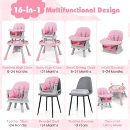 Gainoom 16-In-1 Pink Convertible Baby High Chair Multifunctional Kids Chair - thumbnail 4