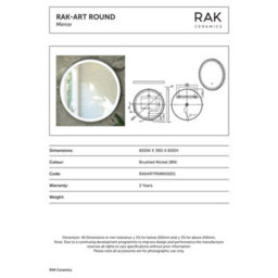 RAK Ceramics Rak Art Round 600mm Illuminated Bathroom Mirror With Touch Sensor & Demister Pad, Brushed Nickel - thumbnail 2