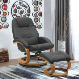 Living And Home Swivel Recliner And Footstool Set Pu Leather Upholstered Reclining Chair Armchair Lounger Chair With Ottoman,black