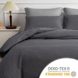 Lazzaro Pinstripe Premium Microfiber Super King Duvet Cover Sets Ultrasoft Breathable Duvet Cover Set With Zipper Closure - thumbnail 3