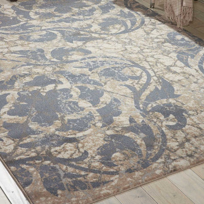 Blue Luxurious Modern Floral Easy To Clean Rug For Bedroom & Living Room-66 X 229Cm (Runner) - image 1