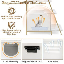 Costway Large Cat Litter Box Enclosure 2-In-1 Hidden Cat Washroom Furniture - thumbnail 6