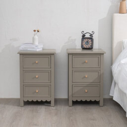 Melody Maison Pair Of Scalloped 3 Drawer Bedside Tables - Staunton Taupe Range - thumbnail 2