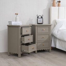 Melody Maison Pair Of Scalloped 3 Drawer Bedside Tables - Staunton Taupe Range - thumbnail 4