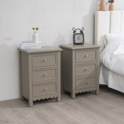 Melody Maison Pair Of Scalloped 3 Drawer Bedside Tables - Staunton Taupe Range - thumbnail 3