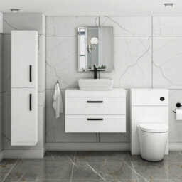 Royal Bathrooms 800mm Wall Hung Vanity Unit 2 Drawer Gloss White & Cube Countertop Basin With Matt Black Handle - thumbnail 2