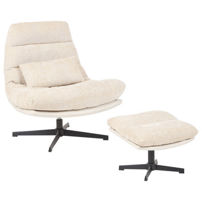 Beliani Swivel Armchair Tovik With Footstool Chenille Light Beige - image 1