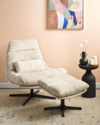 Beliani Swivel Armchair Tovik With Footstool Chenille Light Beige - thumbnail 2