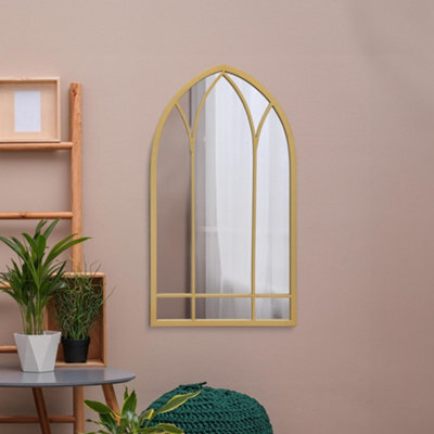 "Mirroroutlet Window Arcus - Gold Metal Framed Arched Wall Mirror 32"" X 19"" (83Cm X 48Cm)" - image 1