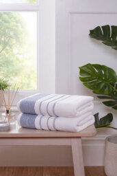 Rapport Home Dakota Stripe Cotton Bath Towels Set Of 2 (Blue)