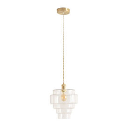 Valuelights Lane Clear Glass 5 Tier Layer Shade Brushed Gold Single Ceiling Pendant Light - thumbnail 1