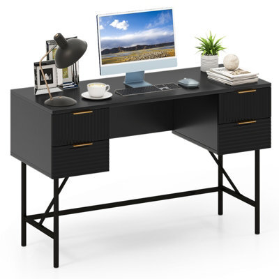 Costway Home Office Desk Computer Desk Writing Table Pc Workstation W/ 4 Drawers-Black - image 1