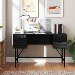 Costway Home Office Desk Computer Desk Writing Table Pc Workstation W/ 4 Drawers-Black - thumbnail 4