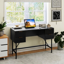 Costway Home Office Desk Computer Desk Writing Table Pc Workstation W/ 4 Drawers-Black - thumbnail 6