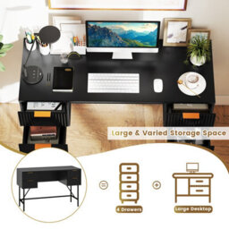 Costway Home Office Desk Computer Desk Writing Table Pc Workstation W/ 4 Drawers-Black - thumbnail 7