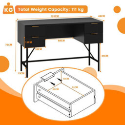 Costway Home Office Desk Computer Desk Writing Table Pc Workstation W/ 4 Drawers-Black - thumbnail 2