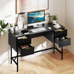 Costway Home Office Desk Computer Desk Writing Table Pc Workstation W/ 4 Drawers-Black - thumbnail 3
