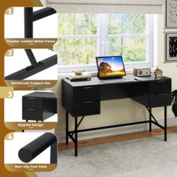 Costway Home Office Desk Computer Desk Writing Table Pc Workstation W/ 4 Drawers-Black - thumbnail 8
