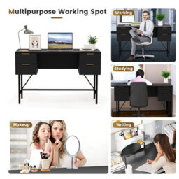 Costway Home Office Desk Computer Desk Writing Table Pc Workstation W/ 4 Drawers-Black - thumbnail 9