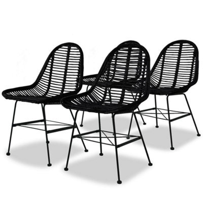 Berkfield Dining Chairs 4 Pcs Black Natural Rattan - image 1