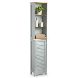 Grey Slim Tallboy Tall Bathroom Storage Cabinet 6 Internal Shelves - thumbnail 1