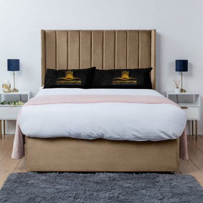 UKBEDFURNITURE Bella Beige Plush Wingback Divan Bed Base With 54 Inch Headboard - No Storage - image 1