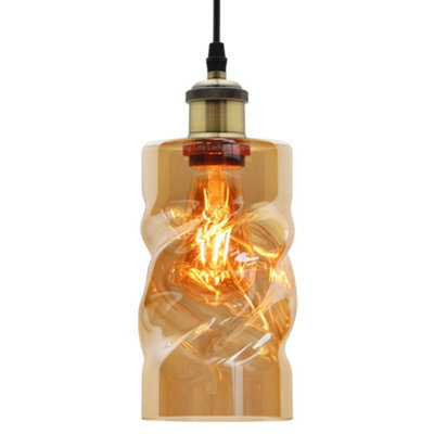 Long Life Lamps Company Vintage Gold Twisted Cylinder Glass Ceiling Pendant Lamp M0230 - image 1