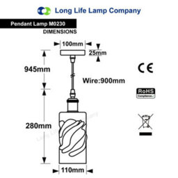 Long Life Lamps Company Vintage Gold Twisted Cylinder Glass Ceiling Pendant Lamp M0230 - thumbnail 2