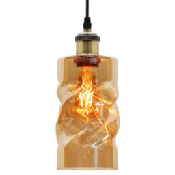 Long Life Lamps Company Vintage Gold Twisted Cylinder Glass Ceiling Pendant Lamp M0230 - thumbnail 1