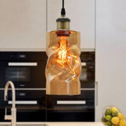 Long Life Lamps Company Vintage Gold Twisted Cylinder Glass Ceiling Pendant Lamp M0230 - thumbnail 7
