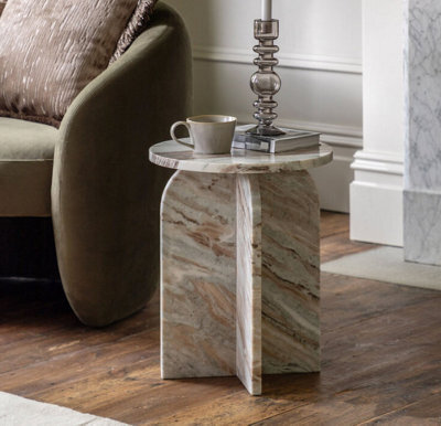 Xample Gallery Amalfi Natural Marble Side Table - 100% Solid Marble With Soft Curved Edges, Fully Assembled, H50 X W40 X D40Cm - image 1