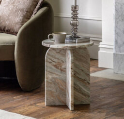 Xample Gallery Amalfi Natural Marble Side Table - 100% Solid Marble With Soft Curved Edges, Fully Assembled, H50 X W40 X D40Cm