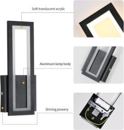 Pheashine Black Led Indoor Wall Light 16W 2000Lm 32Cm 3000K Warm White Acrylic Black - thumbnail 2