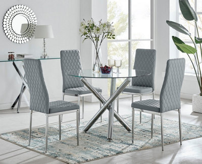 Furniturebox Uk Selina Chrome Round Glass Dining Table And 4 Grey Milan Dining Chairs - image 1