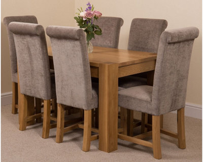 That's Furniture Kuba 125 X 80 Cm Chunky Oak Small Dining Table And 6 Chairs Dining Set With Washington Grey Fabric Chairs - image 1