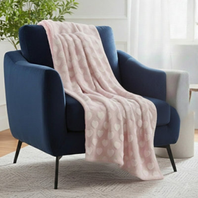 Heart Design Throw Blanket Soft Cosy Decorative Throw For Sofa And Bed Pink 150X200Cm - image 1