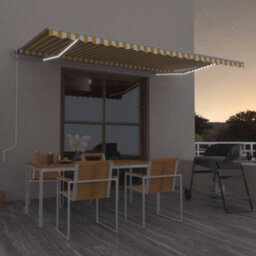 Berkfield Manual Retractable Awning With Led 500X350 Cm Yellow And White